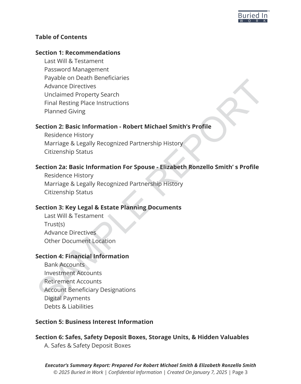 Executor's Summary Report