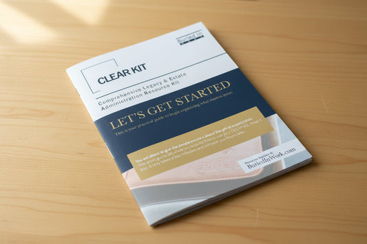 The Let's Get Started booklet for the CLEAR Kit on a table