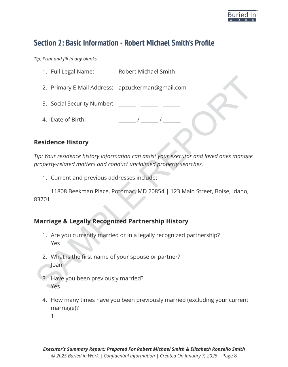 Executor's Summary Report