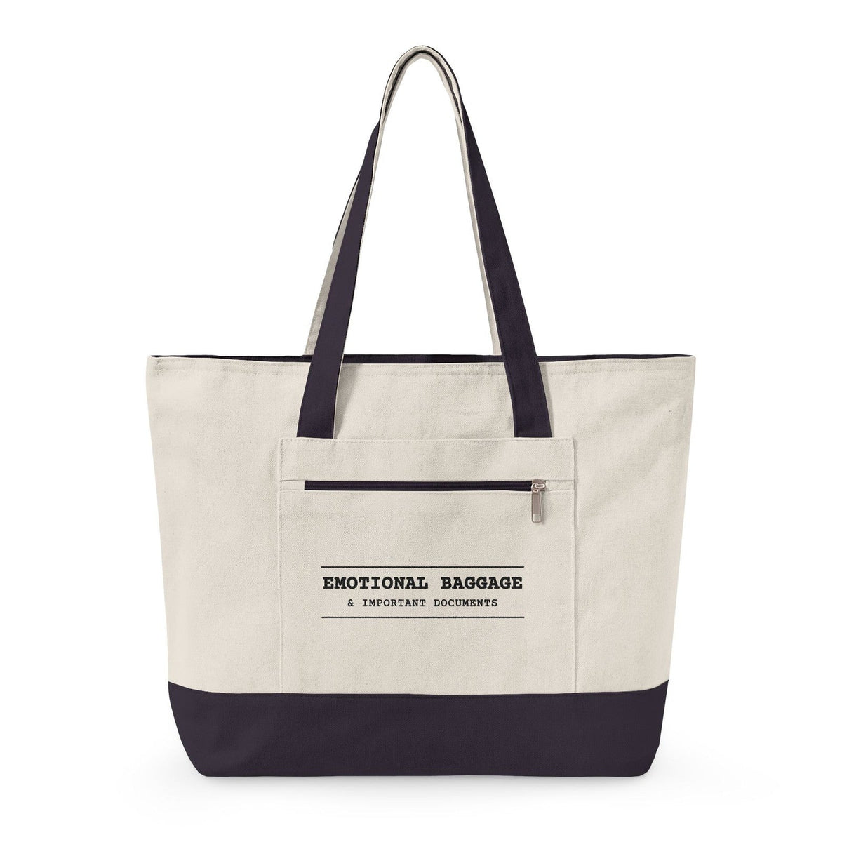 The tote with navy handles and base