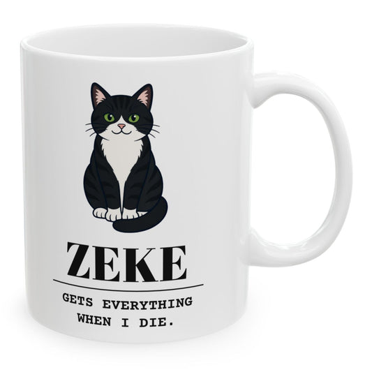 The same mug with a tuxedo cat drawing instead of a photo