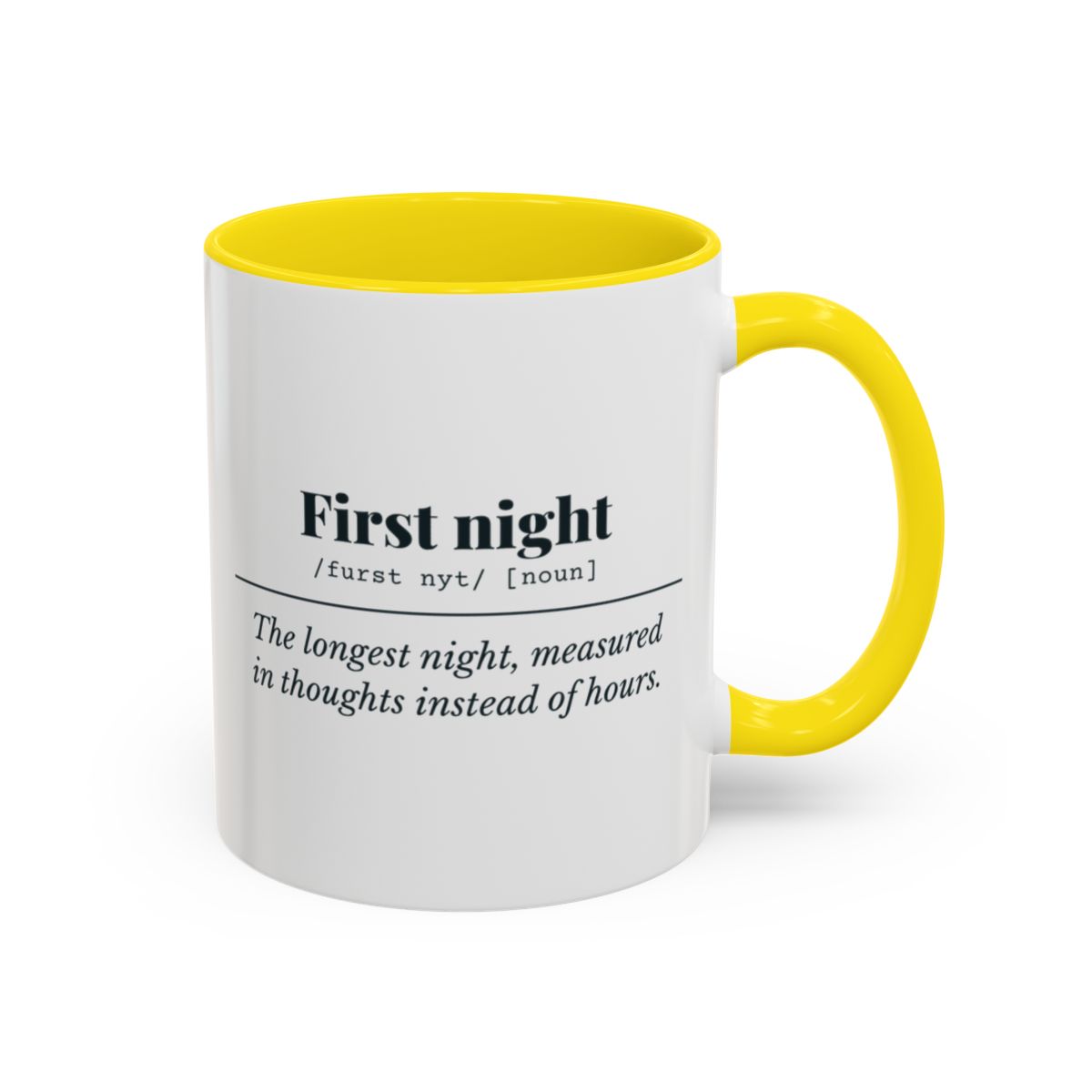 First Night Definition “Longest Night” Mug – Yellow handle and inside, 11 oz