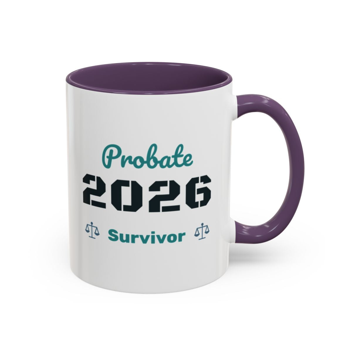 Probate Survivor 2026 Mug – Purple handle and inside, 11 oz