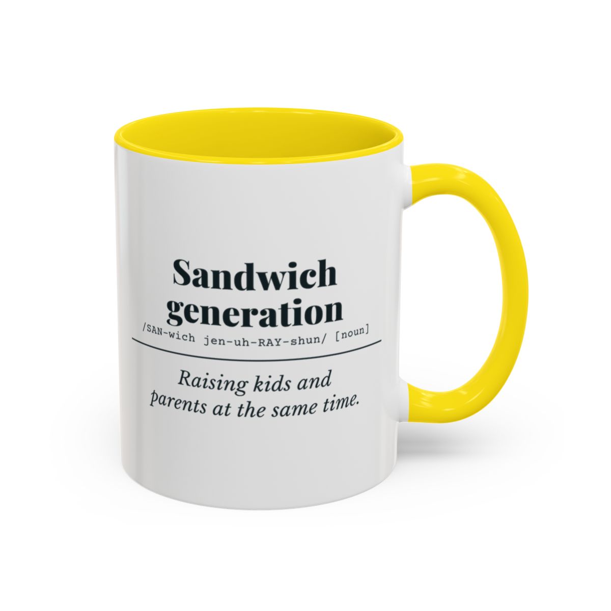 Sandwich Generation Definition Mug – Yellow handle and inside, 11 oz