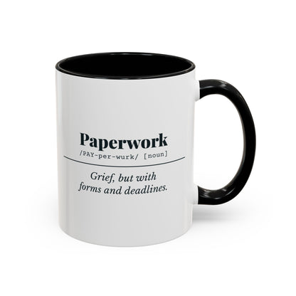 Paperwork Definition Mug – Black handle and inside, 11 oz