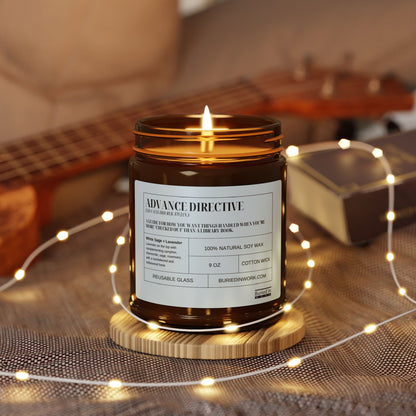 "Advance Directives" Definition White Sage + Lavender Soy Candle – Handmade in an Amber Jar