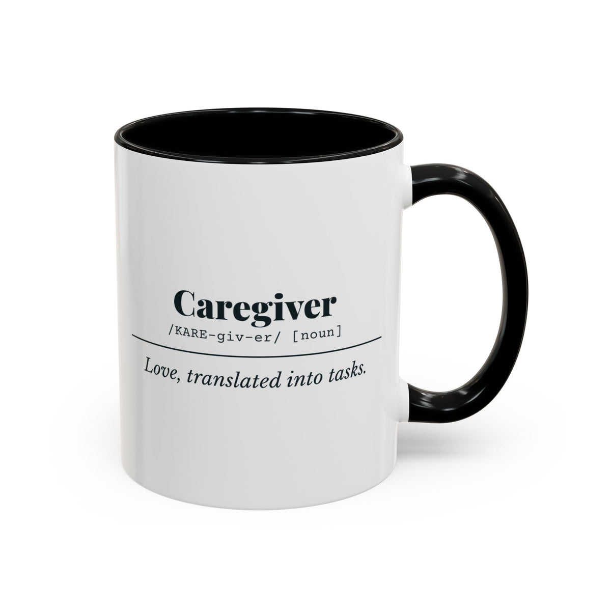 Caregiver Definition Mug – Black handle and inside, 11 oz