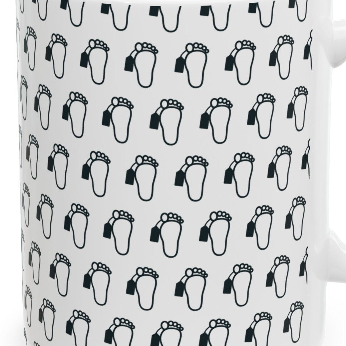 Close-up of the Toe Tag Pattern Mug (Black & White) design