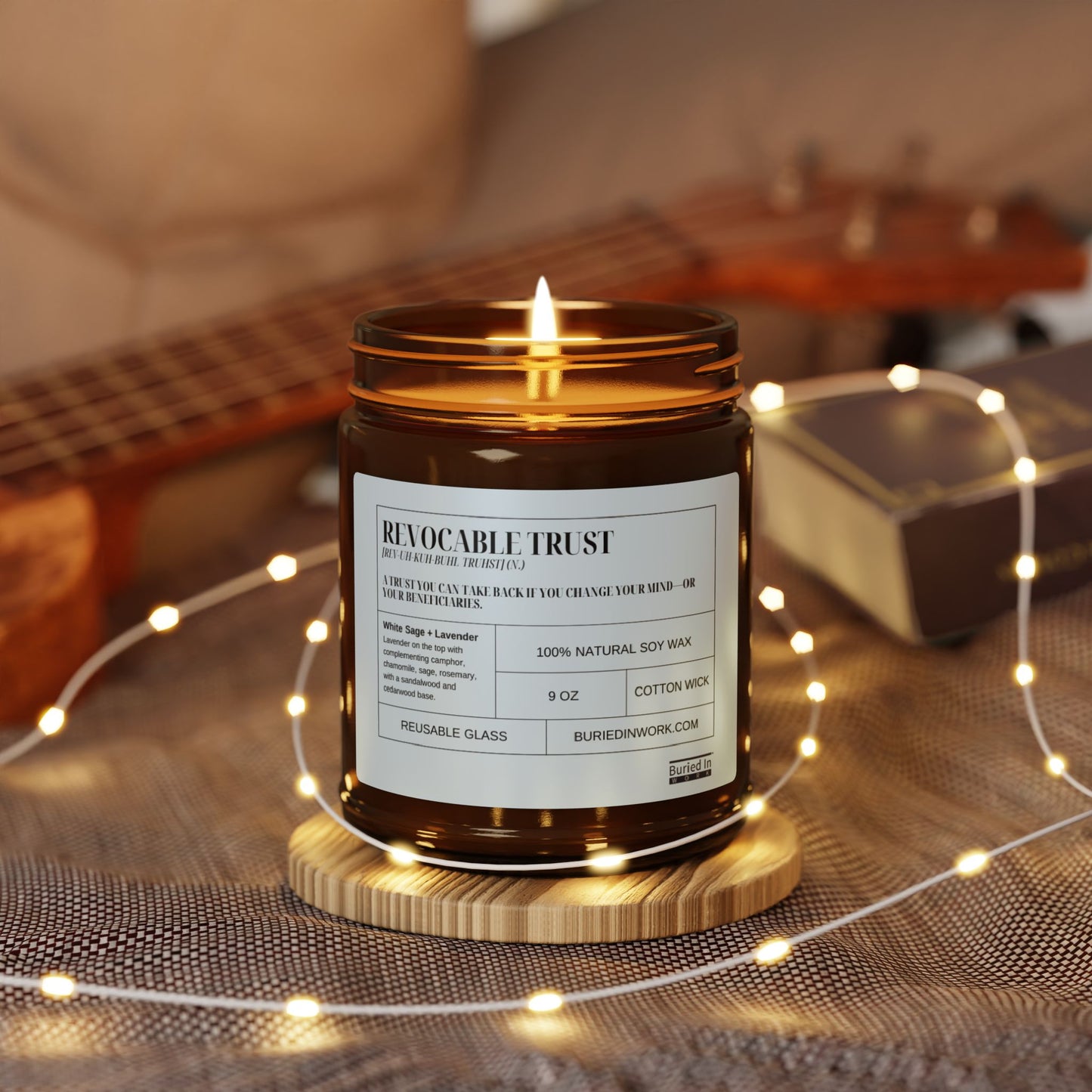 "Revokable Trust" Definition White Sage + Lavender Soy Candle – Handmade in an Amber Jar