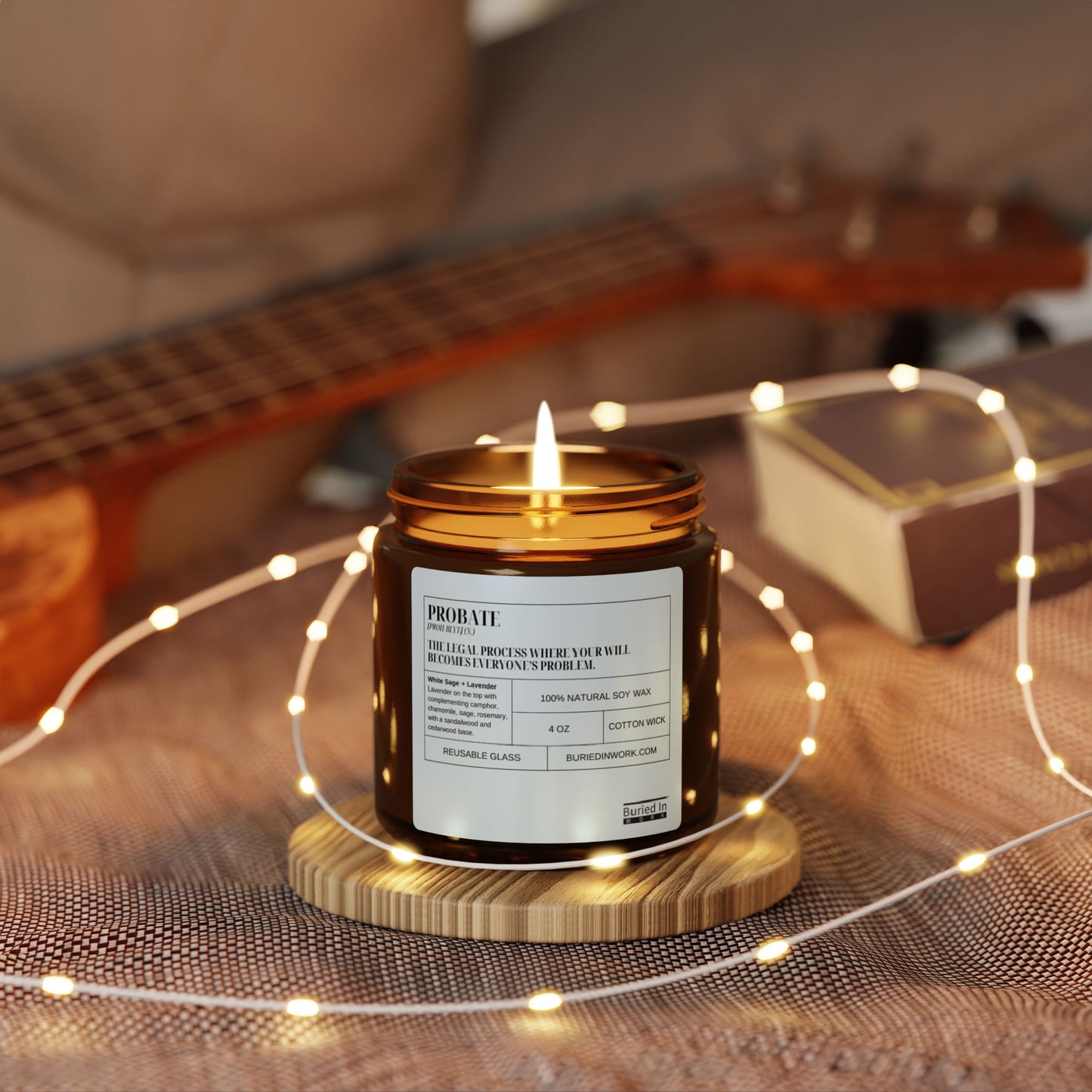 "Probate" Definition White Sage + Lavender Soy Candle – Handmade in an Amber Jar