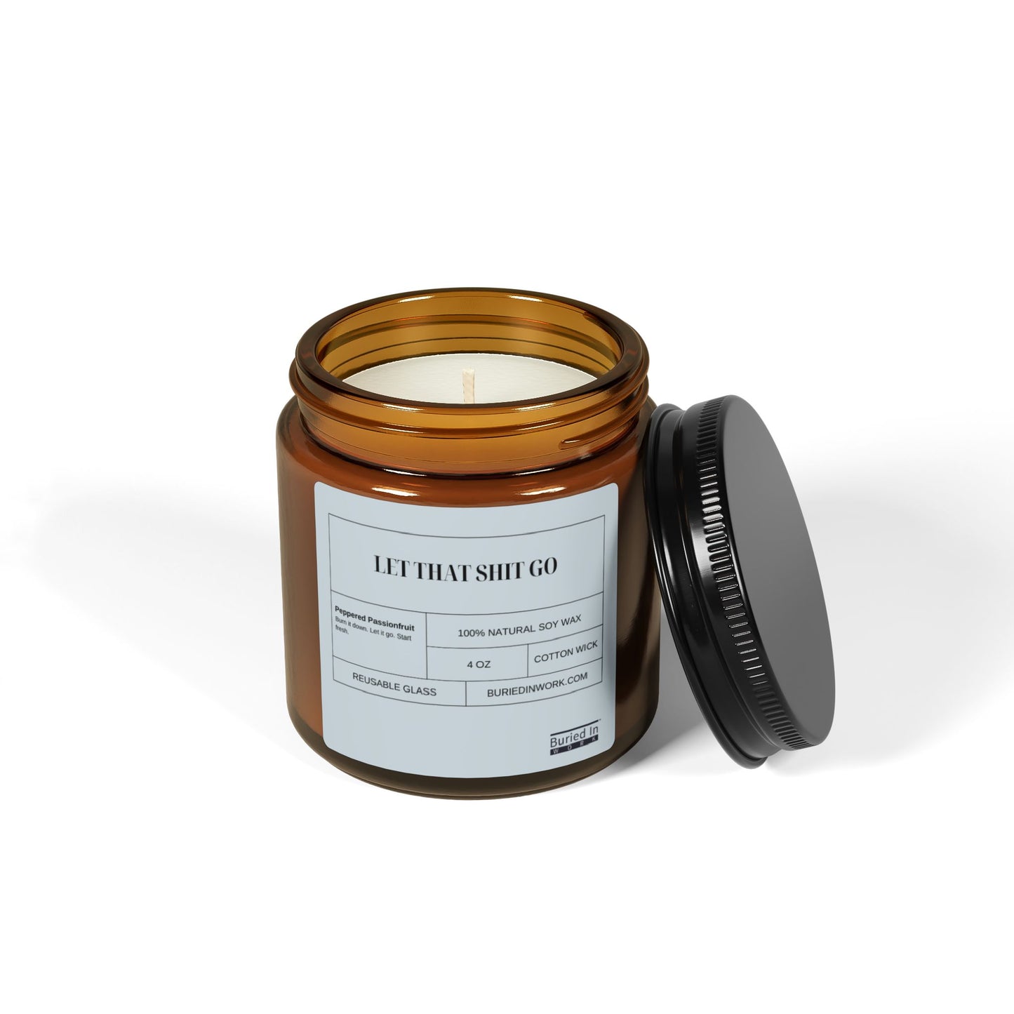 "Let That Shit Go" Peppered Passionfruit Soy Candle – Handmade in an Amber Jar