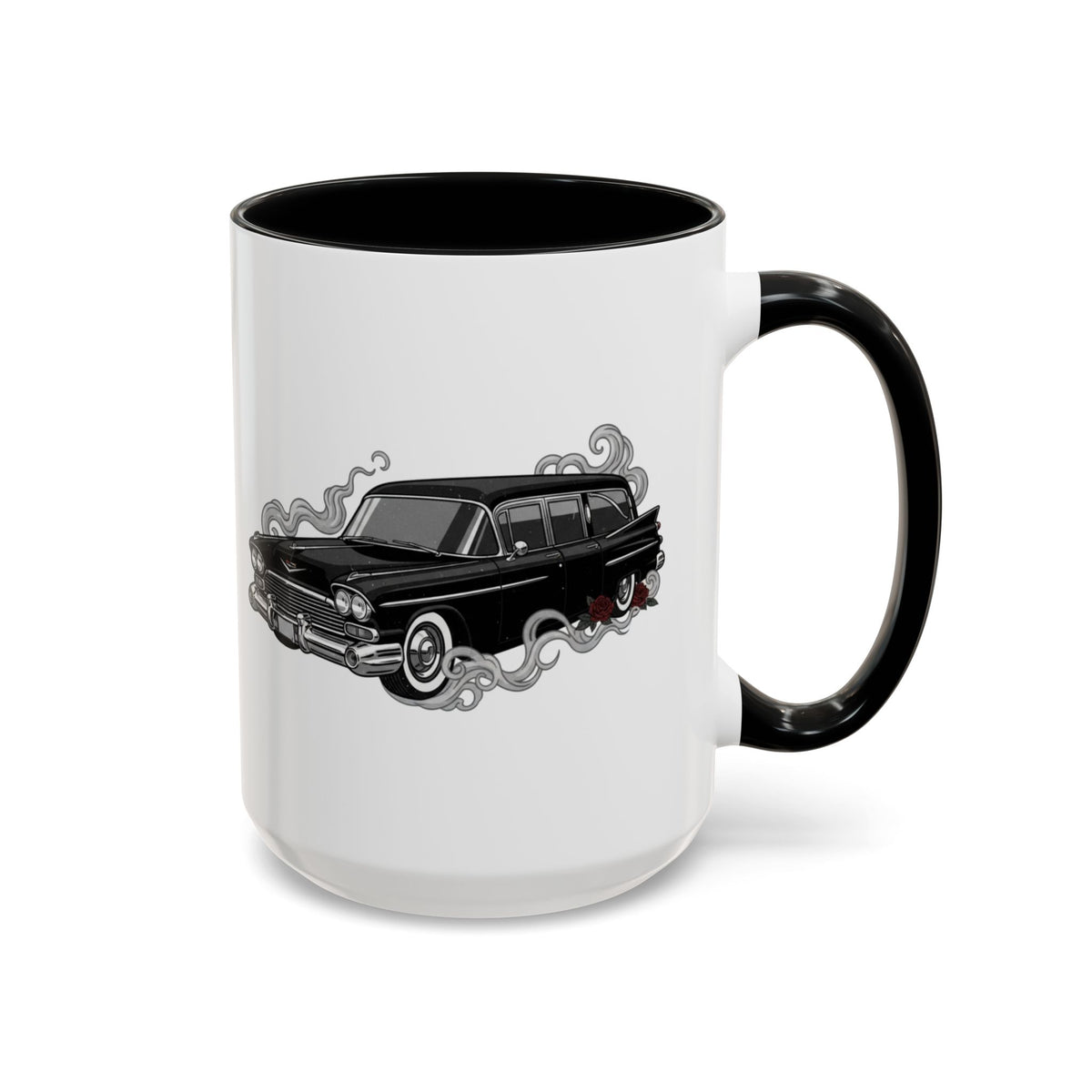 Hearse Mug – Black handle and inside, 15 oz