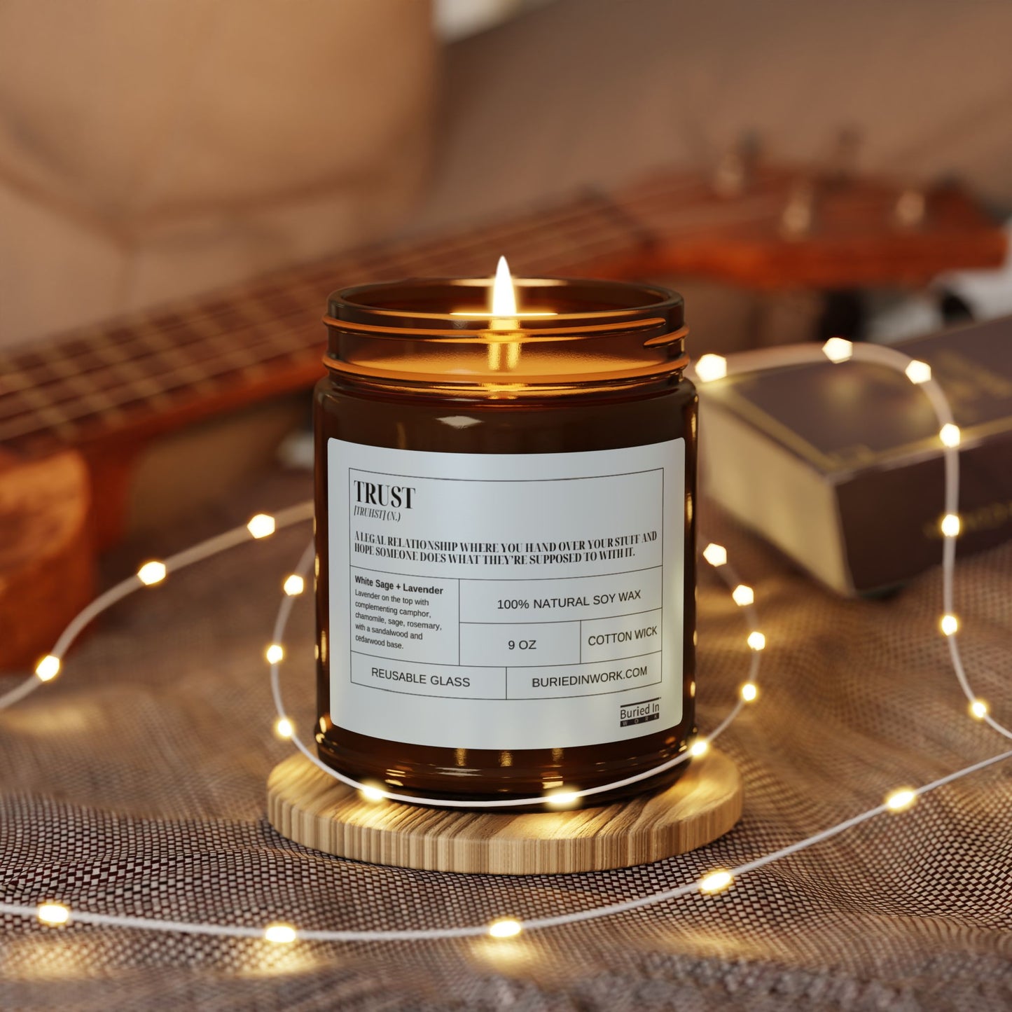 "Trust" Definition White Sage + Lavender Soy Candle – Handmade in an Amber Jar