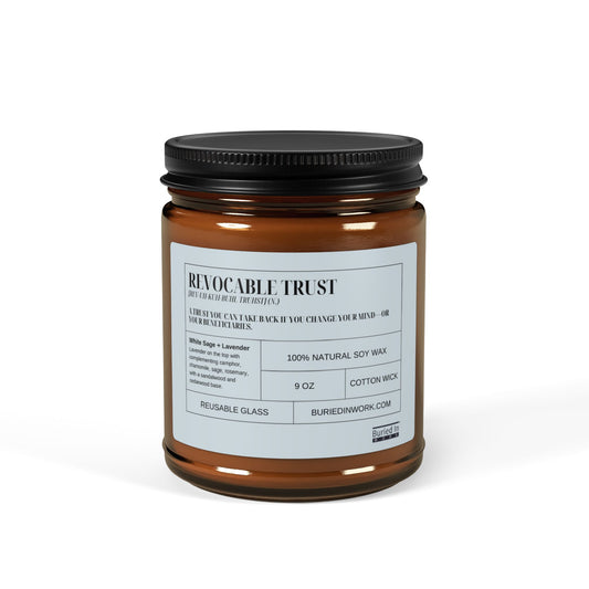 "Revokable Trust" Definition White Sage + Lavender Soy Candle – Handmade in an Amber Jar