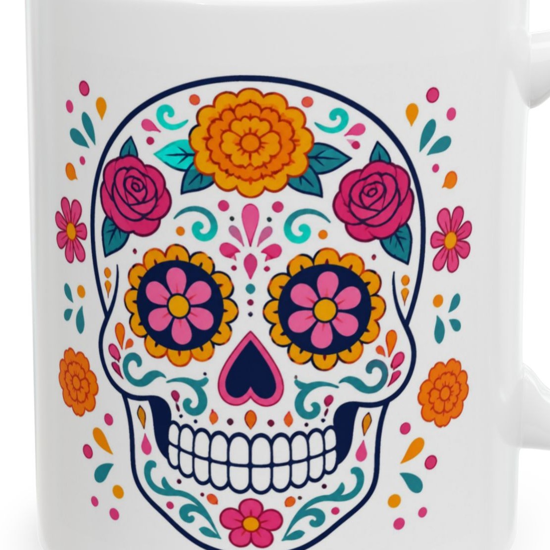 Close-up of the Day of the Dead Sugar Skull Mug design