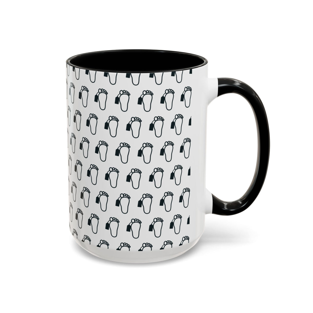 Toe Tag Pattern Mug (Black & White) – Black handle and inside, 15 oz