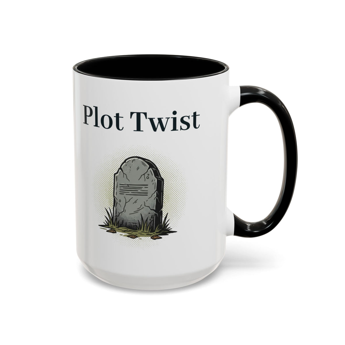 Plot Twist Mug – Black handle and inside, 15 oz