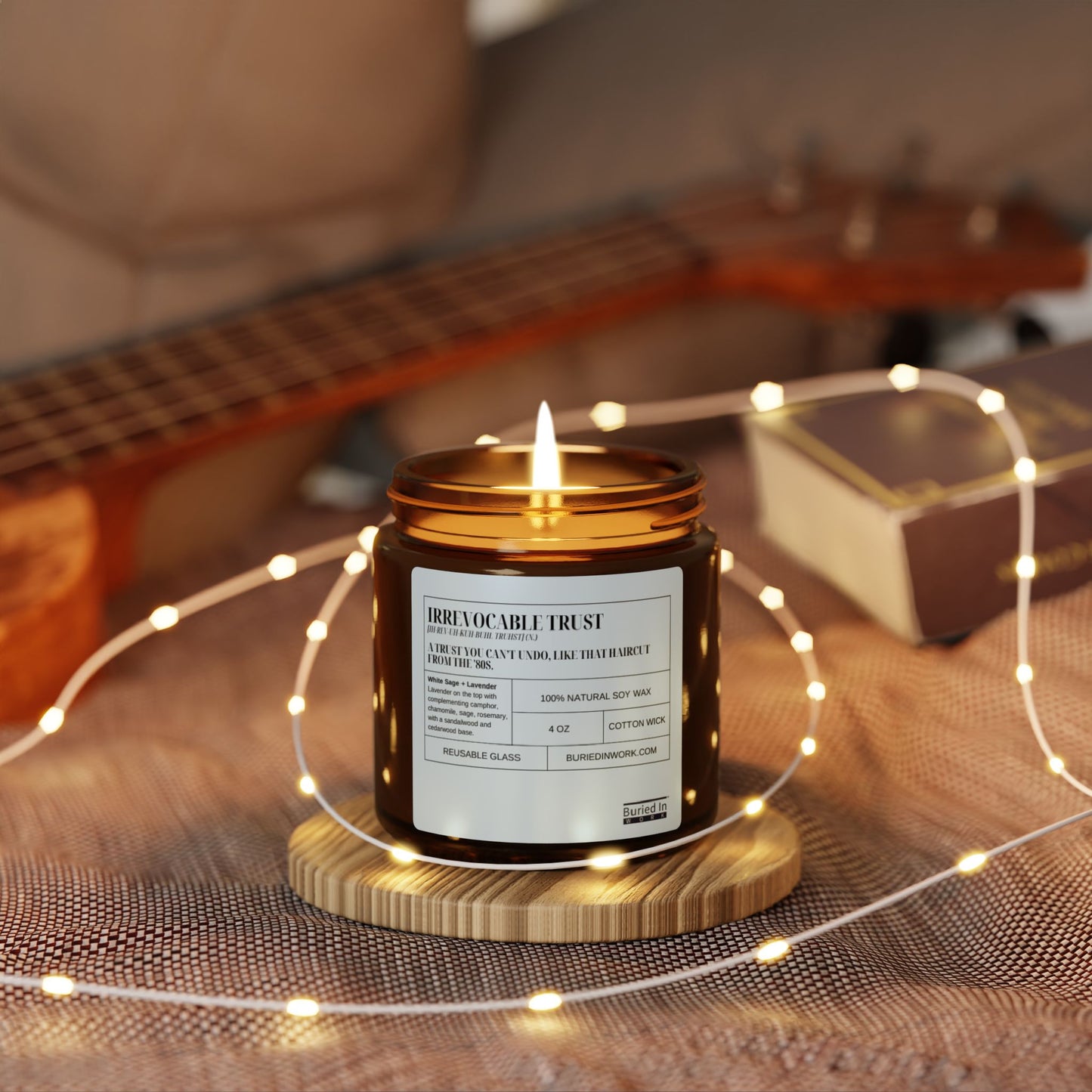 "Irrevocable Trust" Definition White Sage + Lavender Soy Candle – Handmade in an Amber Jar