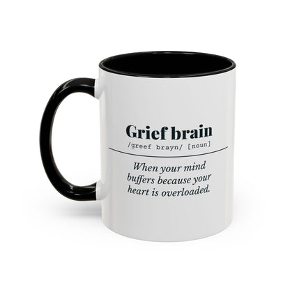 Grief Brain Definition Mug – Black handle and inside, 11 oz, other side