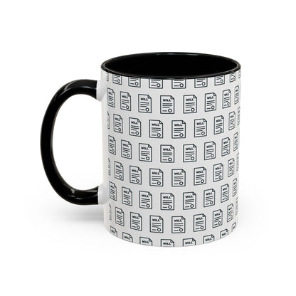 Last Will Pattern Mug for Estate Planners – Black handle and inside, 11 oz, other side