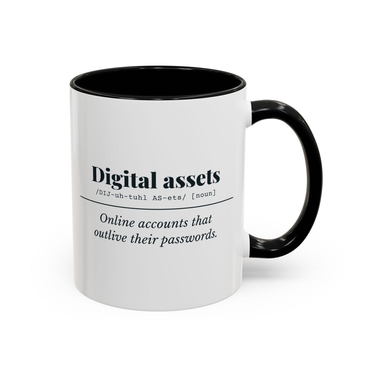 Digital Assets Definition Mug – Black handle and inside, 11 oz