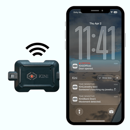 Kini SafeAlert tamper sensor, a compact device that sits inside your CLEAR Kit