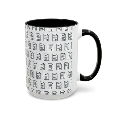Last Will Pattern Mug for Estate Planners – Black handle and inside, 15 oz