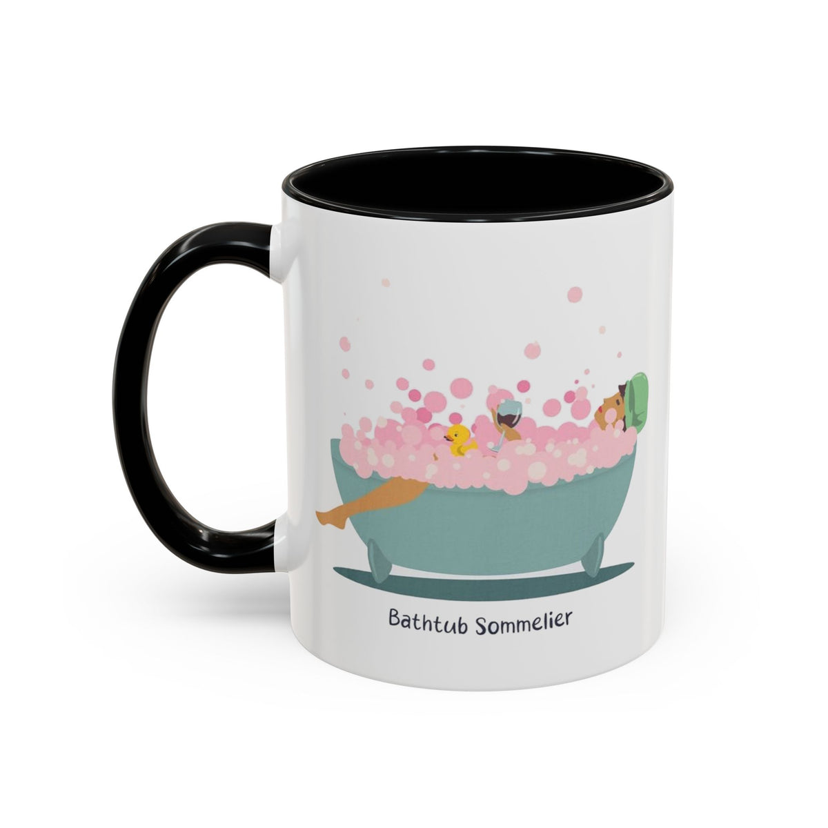 Bathtub Sommelier Mug – Black handle and inside, 11 oz, other side