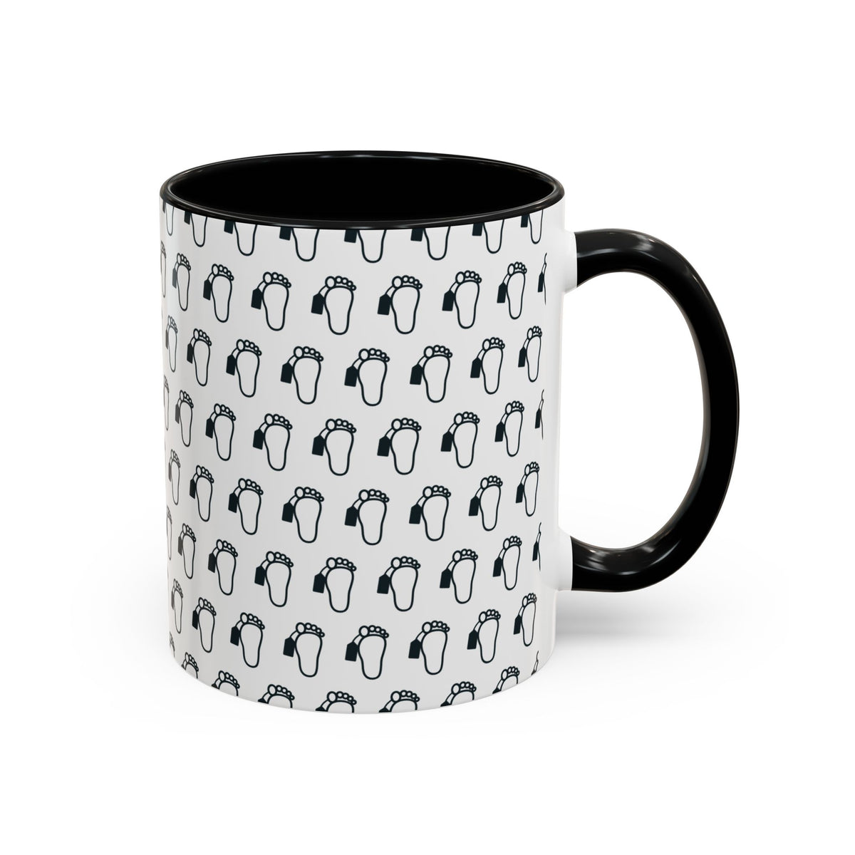 Toe Tag Pattern Mug (Black & White) – Black handle and inside, 11 oz