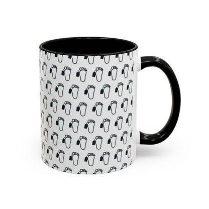 Toe Tag Pattern Mug (Black & White) – Black handle and inside, 11 oz