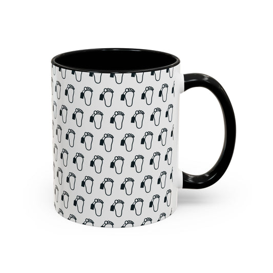 Toe Tag Pattern Mug (Black & White) – Black handle and inside, 11 oz
