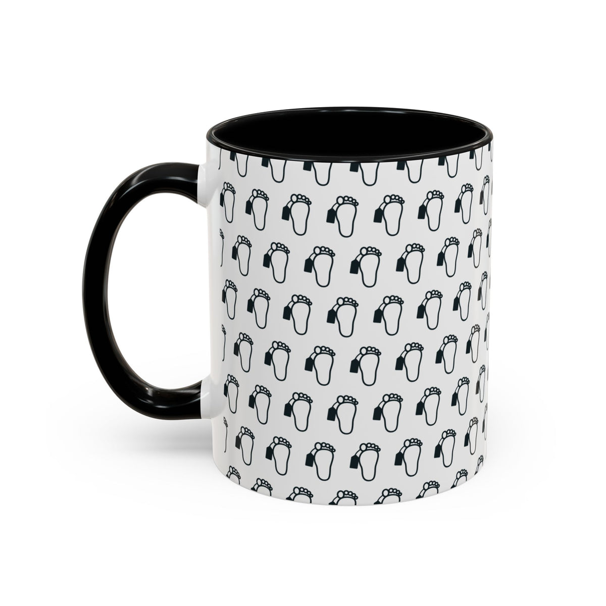 Toe Tag Pattern Mug (Black & White) – Black handle and inside, 11 oz, other side