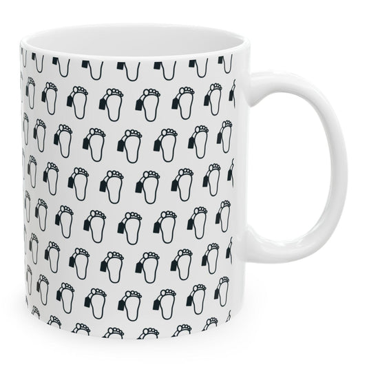 Toe Tag Pattern Mug (Black & White), 11 oz white ceramic mug