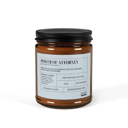 "Power of Attorney" Definition White Sage + Lavender Soy Candle – Handmade in an Amber Jar