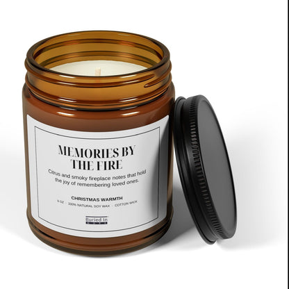 Memories by the Fire candle with the lid off