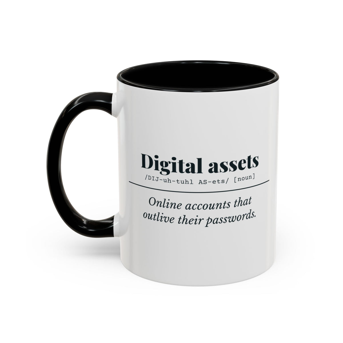 Digital Assets Definition Mug – Black handle and inside, 11 oz, other side