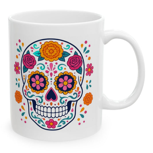 Day of the Dead Sugar Skull Mug, 11 oz white ceramic mug