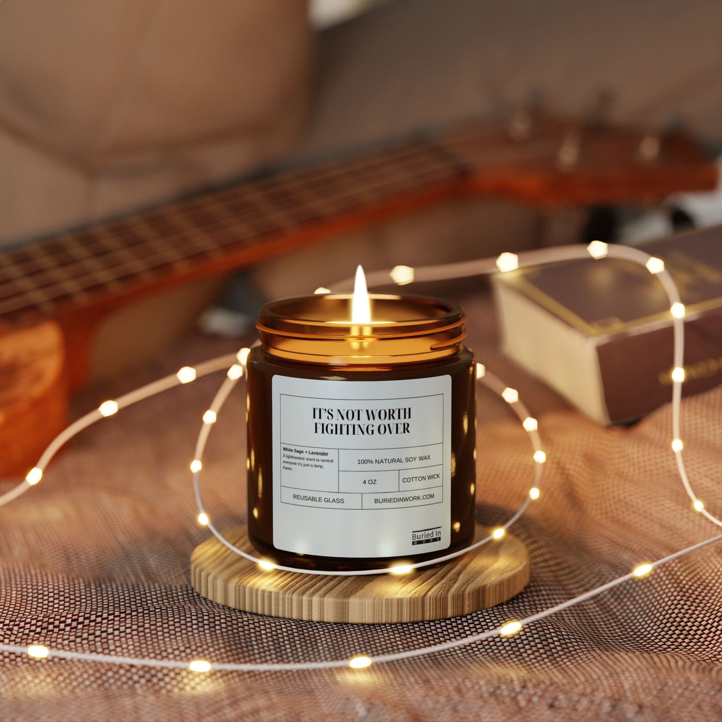 "It's Not Worth Fighting Over" White Sage + Lavender Soy Candle – Handmade in an Amber Jar