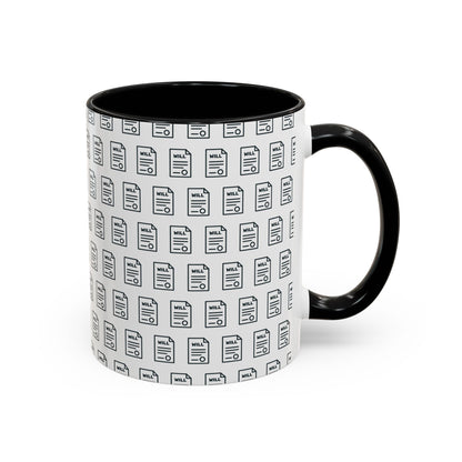 Last Will Pattern Mug for Estate Planners – Black handle and inside, 11 oz
