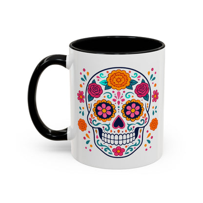 Day of the Dead Sugar Skull Mug – Black handle and inside, 11 oz, other side