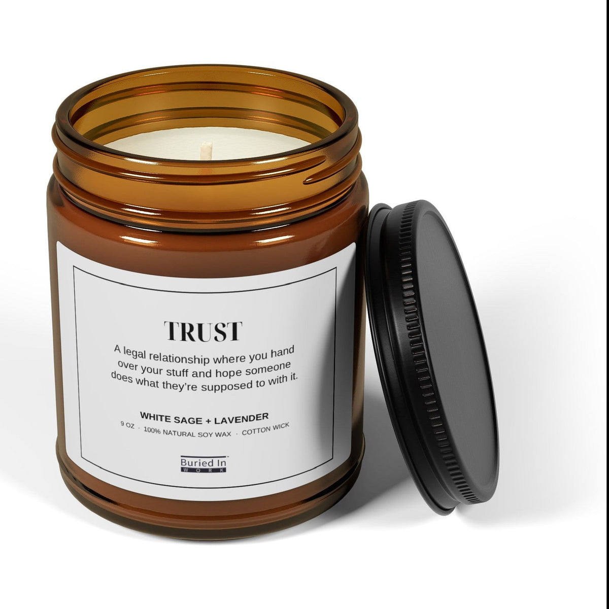 Trust candle with the lid off