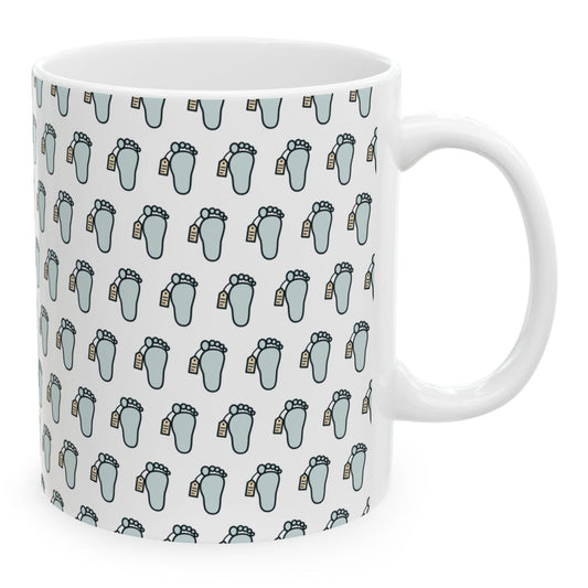Toe Tag Pattern Mug (Color), 11 oz white ceramic mug
