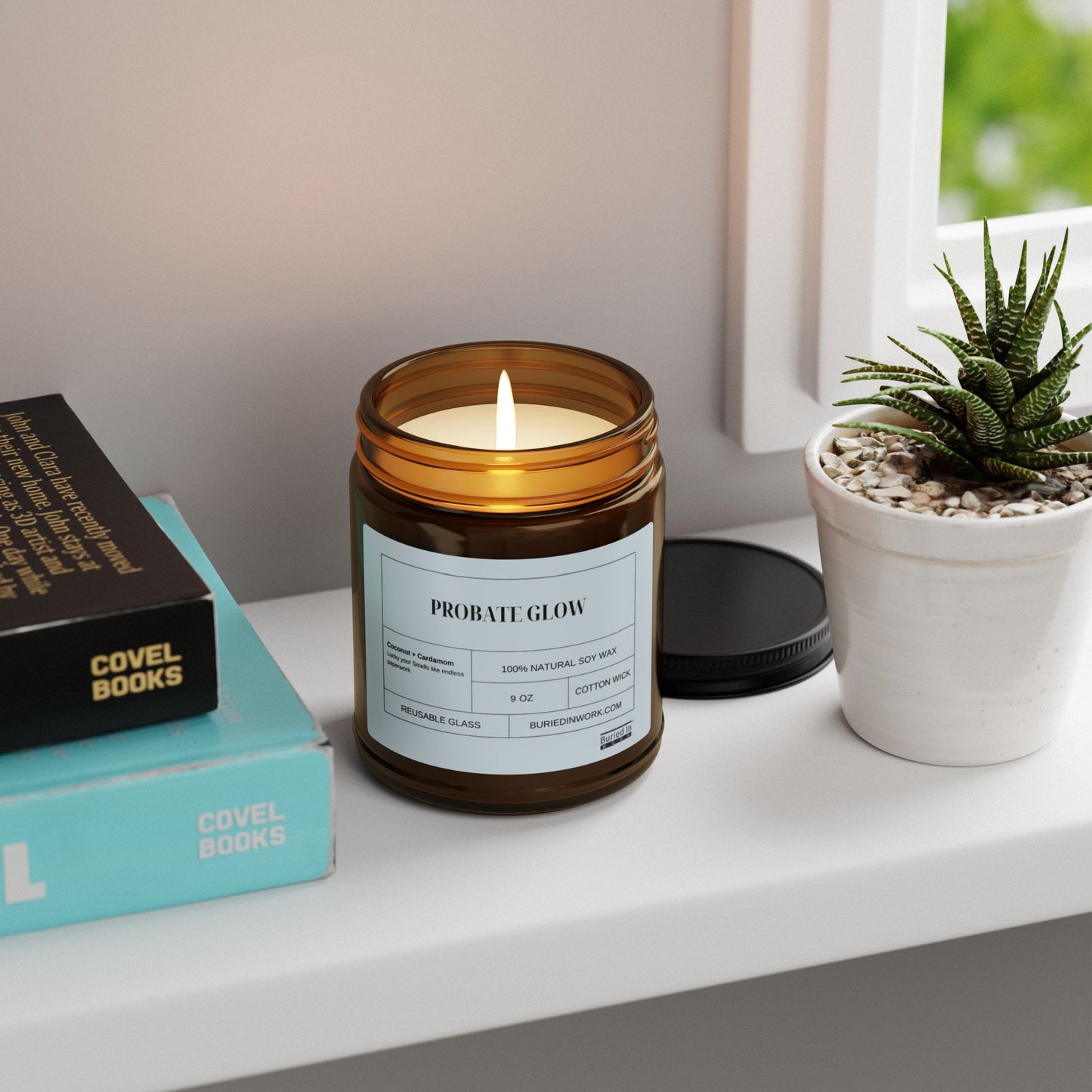 "Probate Glow" Coconut + Cardamom Soy Candle – Handmade in an Amber Jar