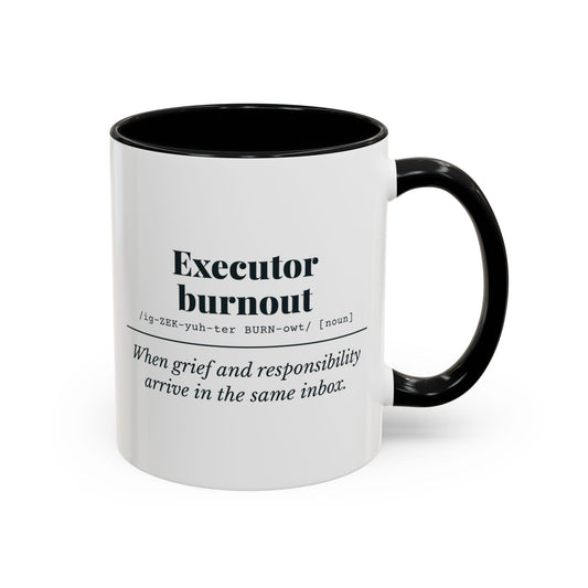 Executor Burnout Definition Mug – Black handle and inside, 11 oz