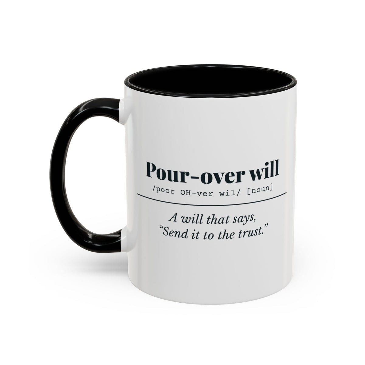 Pour-Over Will Definition Mug – Black handle and inside, 11 oz, other side