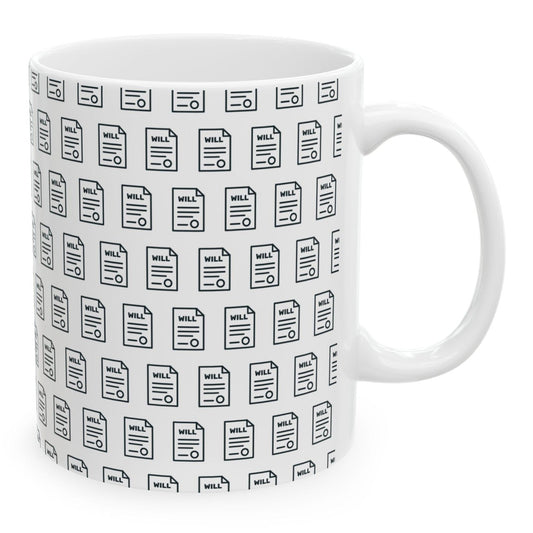 Last Will Pattern Mug for Estate Planners, 11 oz white ceramic mug