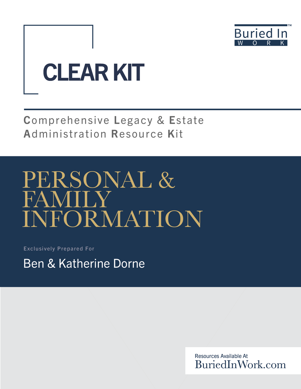 CLEAR Kit cover sheet showing personalization