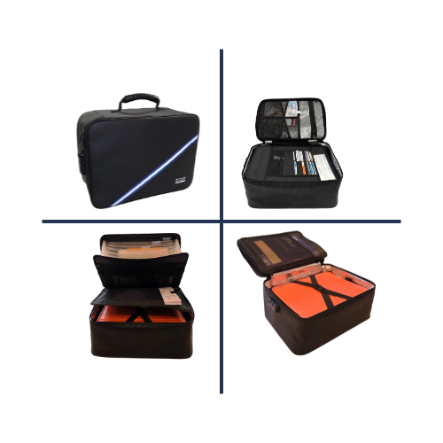 A CLEAR Kit storage case holding organized documents