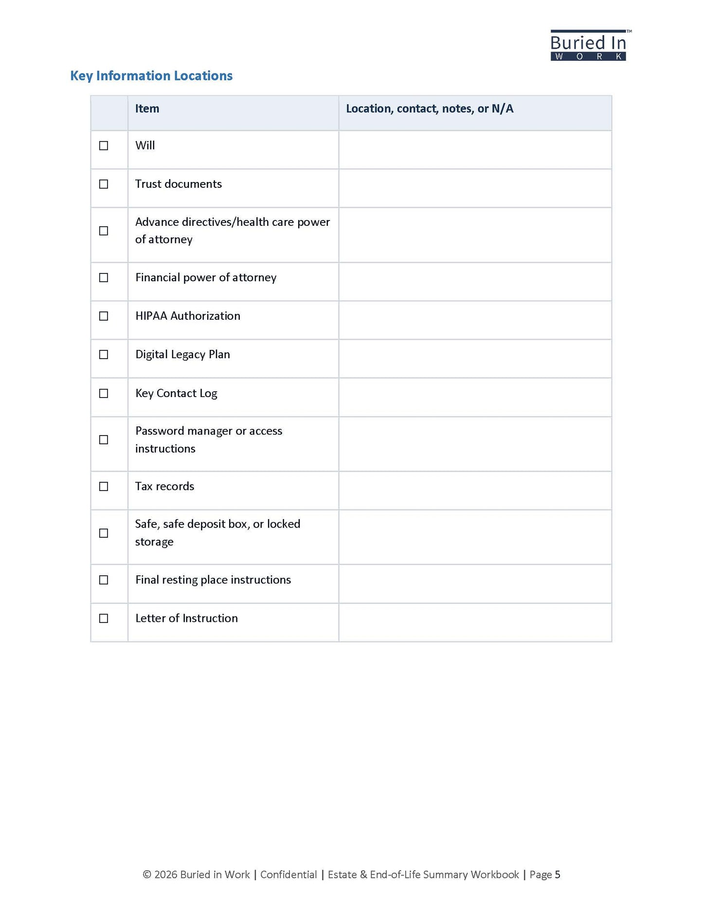Estate & End-of-Life Summary Workbook