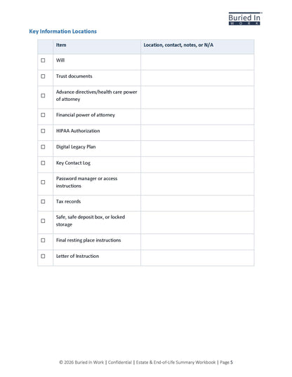 Estate & End-of-Life Summary Workbook